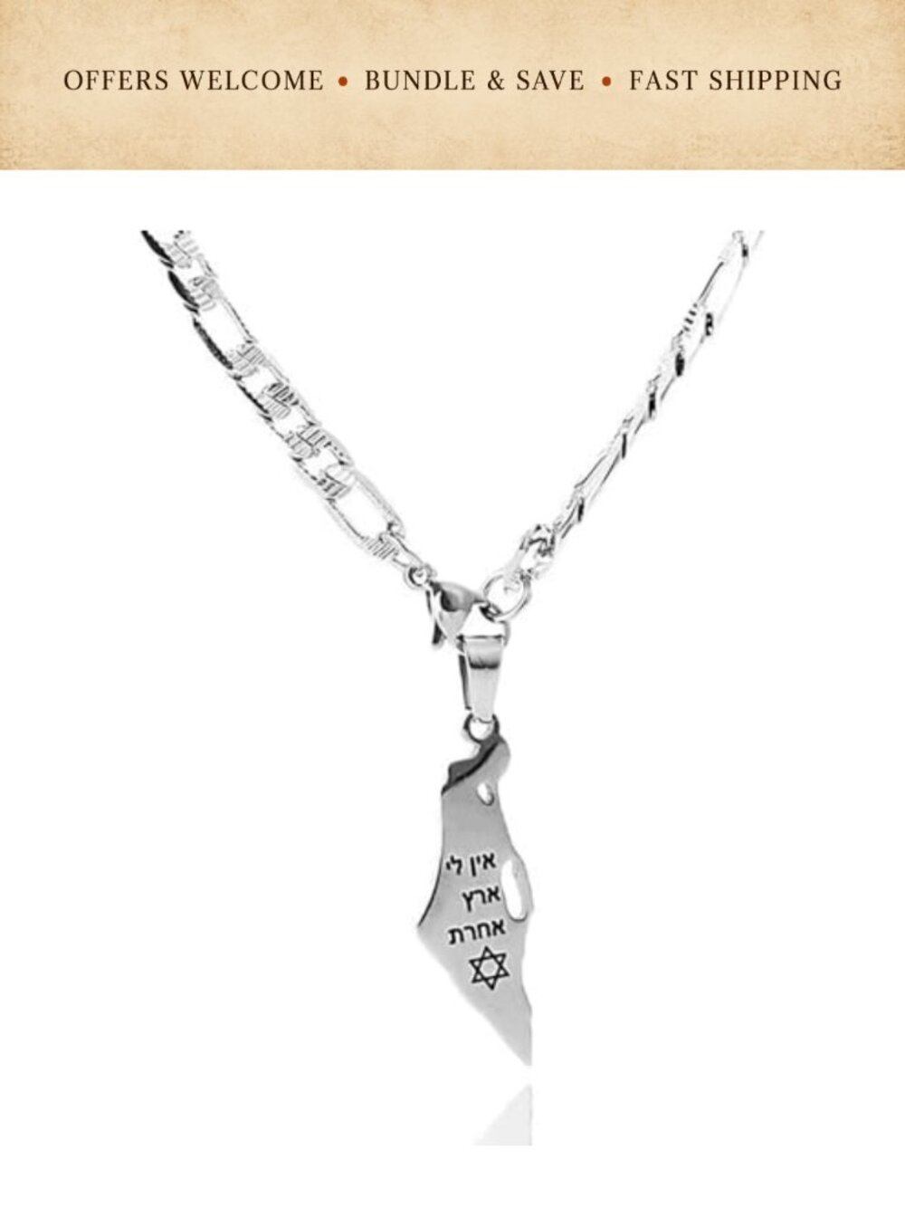 Israel Map Necklace Star of David Stainless Steel Unisex Adjustable